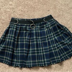 Plaid Mini Skirt with Belt Detail